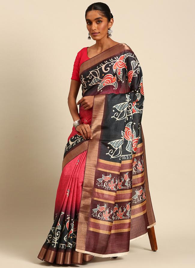 Cotton Pink Casual Wear Printed Saree